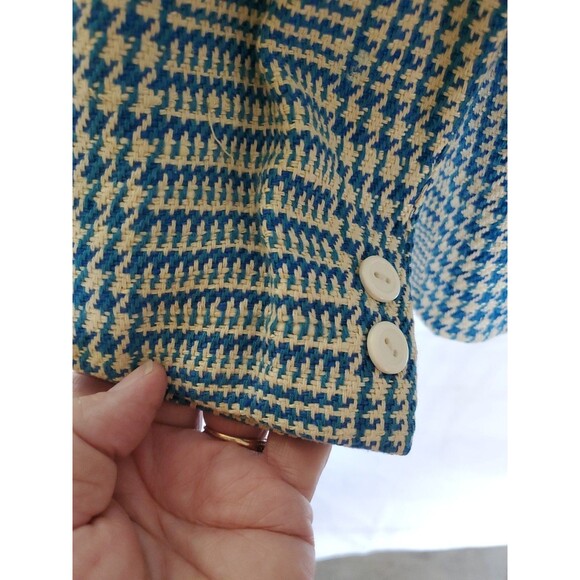 Vtg Ciaosport Ltd. Women’s Teal & Beige Houndstooth Blazer Silk and Cotton Sz 12 - Picture 7 of 12